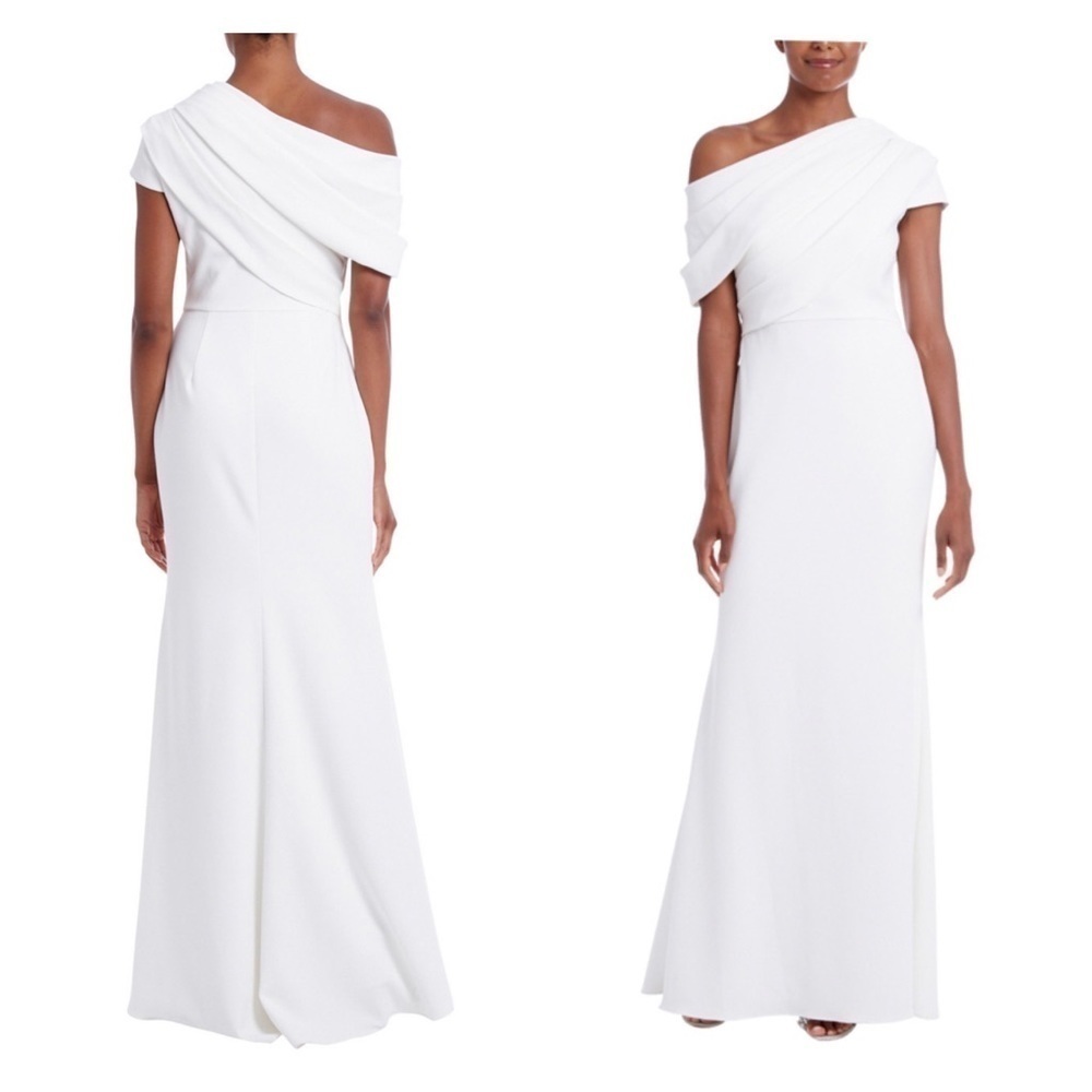 Badgley Mischka Asymmetric One Shoulder Bridal Gown White Wedding Dress Size 6 - Picture 5 of 13